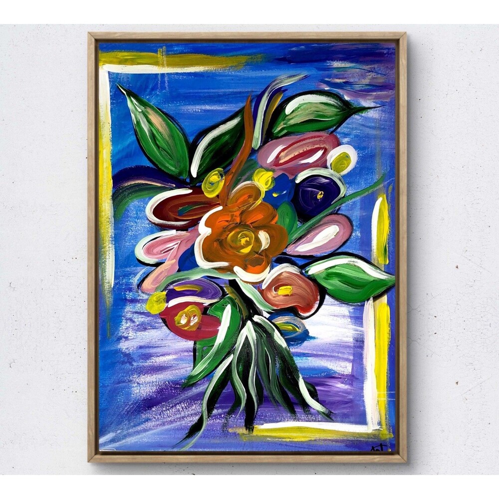 Fresh picked blooms modern wall art painting 14X11 gallery paper original